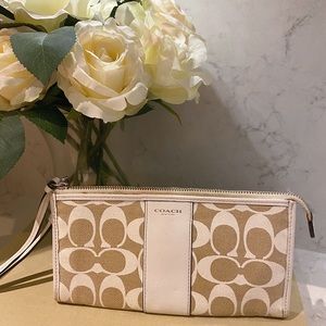 Coach White and Tan wristlet Wallet